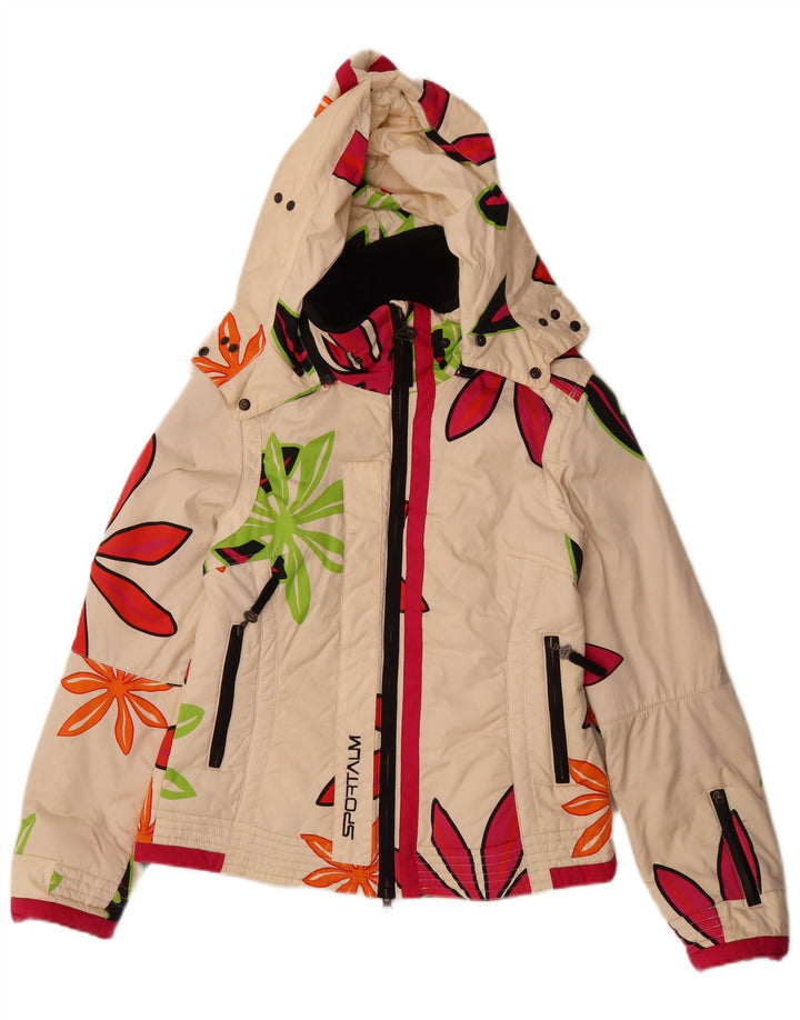 Sportalm Chaqueta de esquí con capucha para mujer EU 38 Medium Off White Floral Polyamide