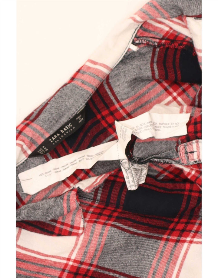 Zara Camisa de franela tipo jersey largo para mujer UK 44 Viscosa a cuadros rojos medianos