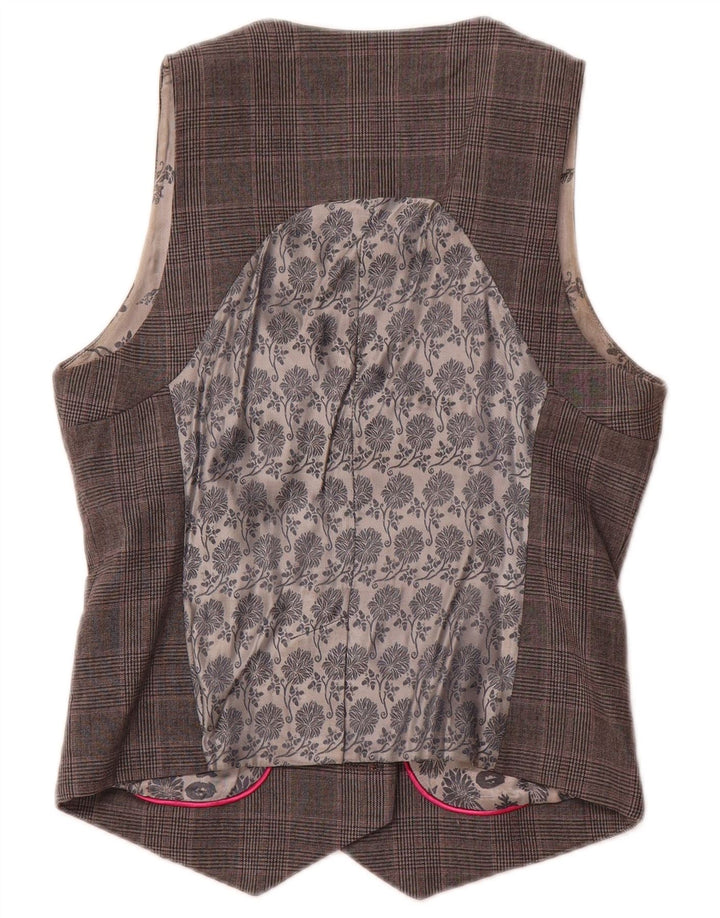 TED BAKER Chaleco cruzado para mujer talla 2 lana a cuadros gris pequeña