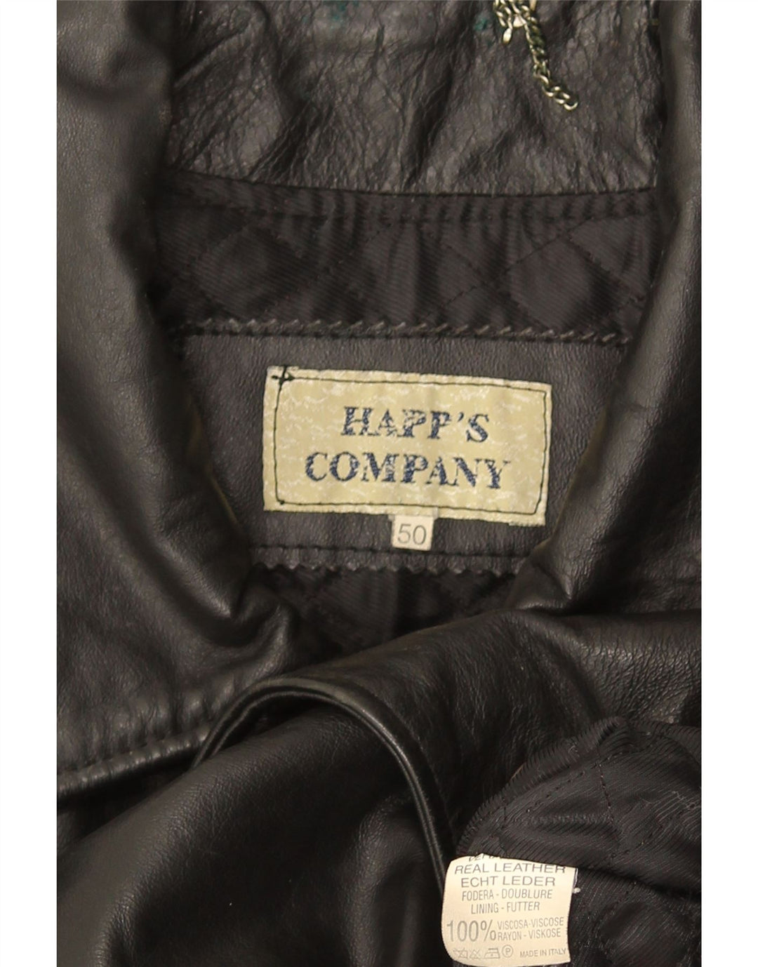 Chaqueta de cuero vintage para hombre IT 50 cuero negro grande
