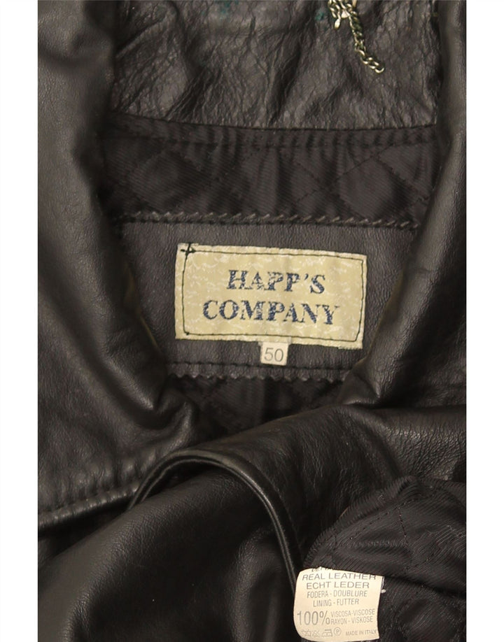 Chaqueta de cuero vintage para hombre IT 50 cuero negro grande