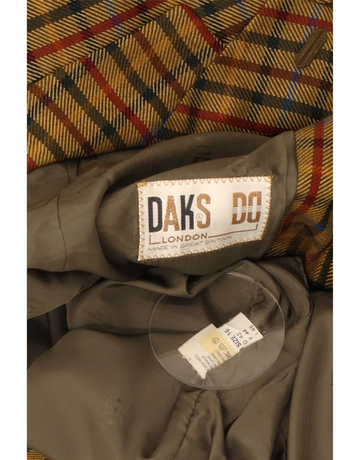 DAKS Chaqueta tipo blazer de 2 botones para mujer UK 40 Large Khaki Gingham Wool