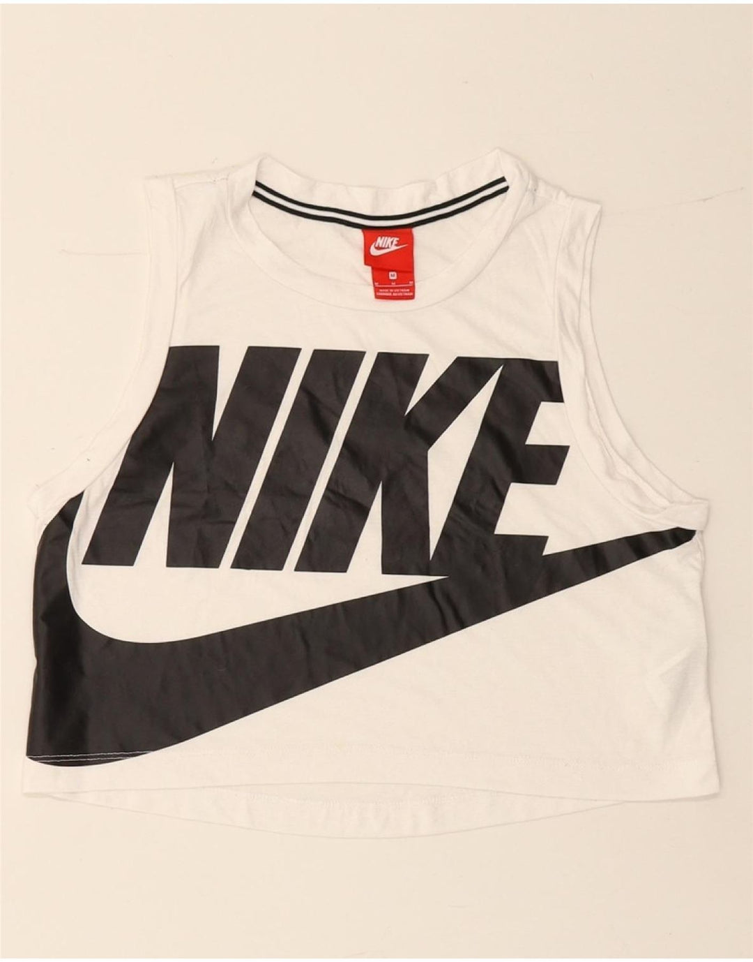 NIKE Top sin mangas con gráfico corto para mujer UK 40 Poliéster blanco mediano
