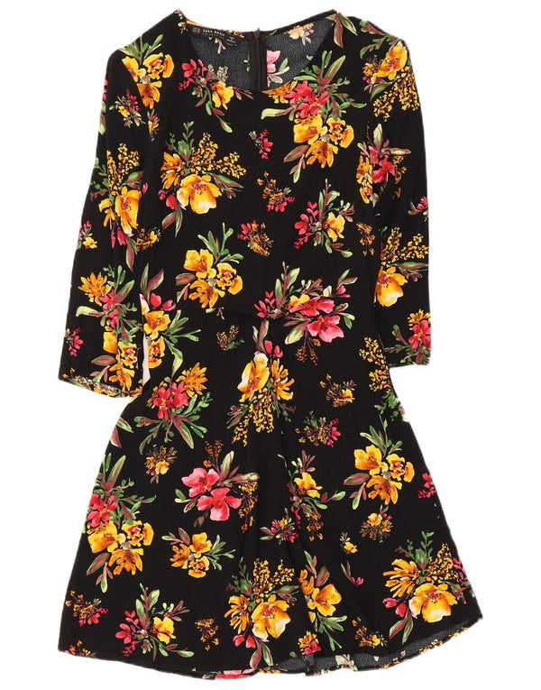 Zara Vestido acampanado con manga 3/4 para mujer UK 4 XS Viscosa floral negra