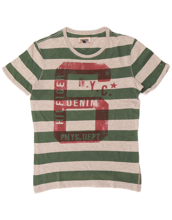 Tommy Hilfiger Camiseta gráfica para hombre Top Small de algodón a rayas verdes