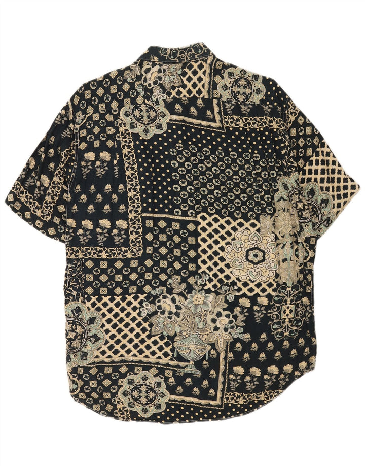 Vintage hombres camisa de manga corta medio verde floral