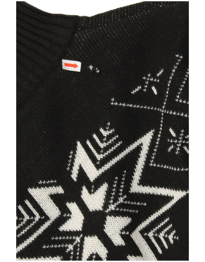 VINTAGE Hombres Zip Neck Jumper Suéter Medio Negro Fair Isle Poliacrílico