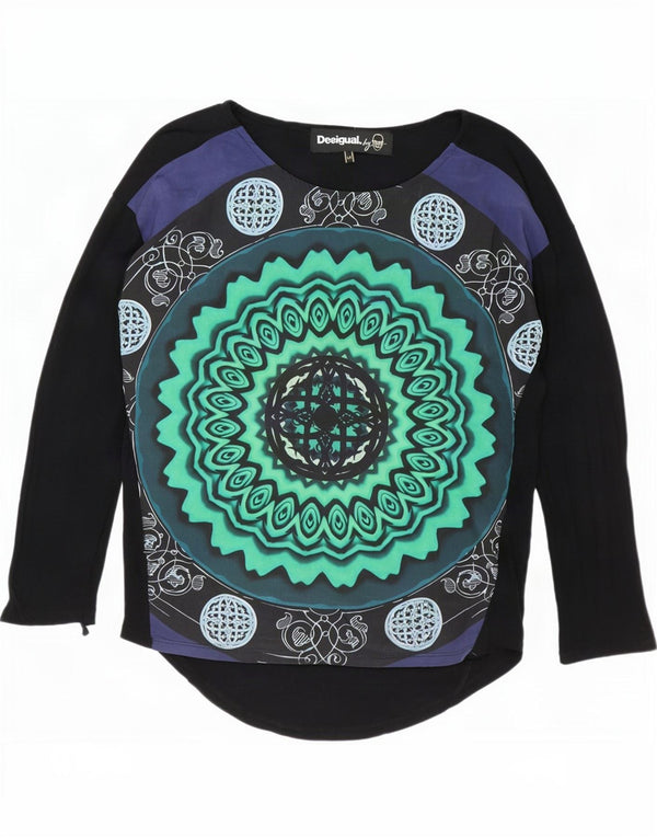 Desigual Top gráfico para mujer de manga larga UK 14 Medium Black Paisley Viscosa