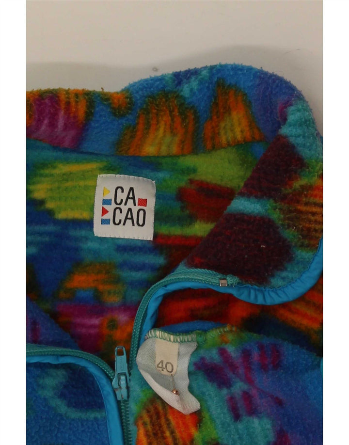 Vintage mujer gráfico cremallera cuello polar jersey EU 40 medio multicolor