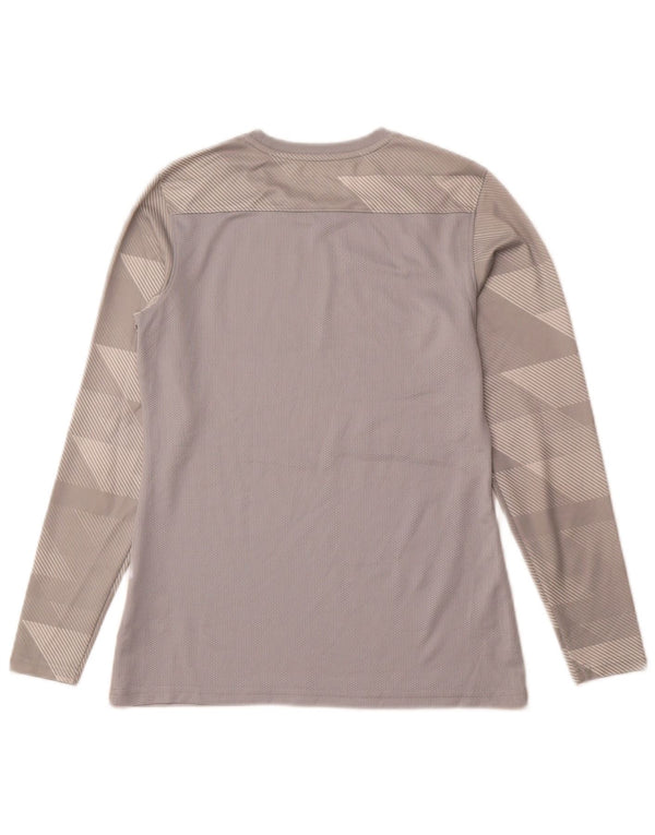 Nike Mujer Dri Fit Top Manga Larga UK 10 Pequeño Gris Geométrico Poliéster