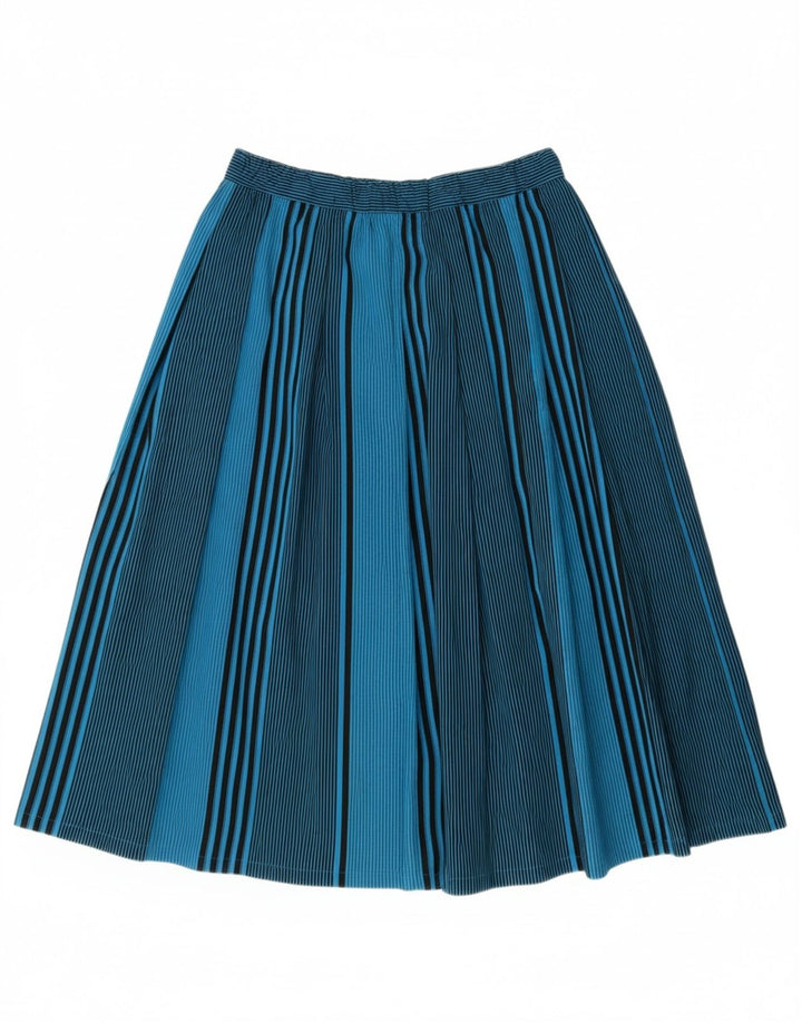 VINTAGE Falda plisada para mujer IT 44 Mediana W32 Poliéster a rayas azules