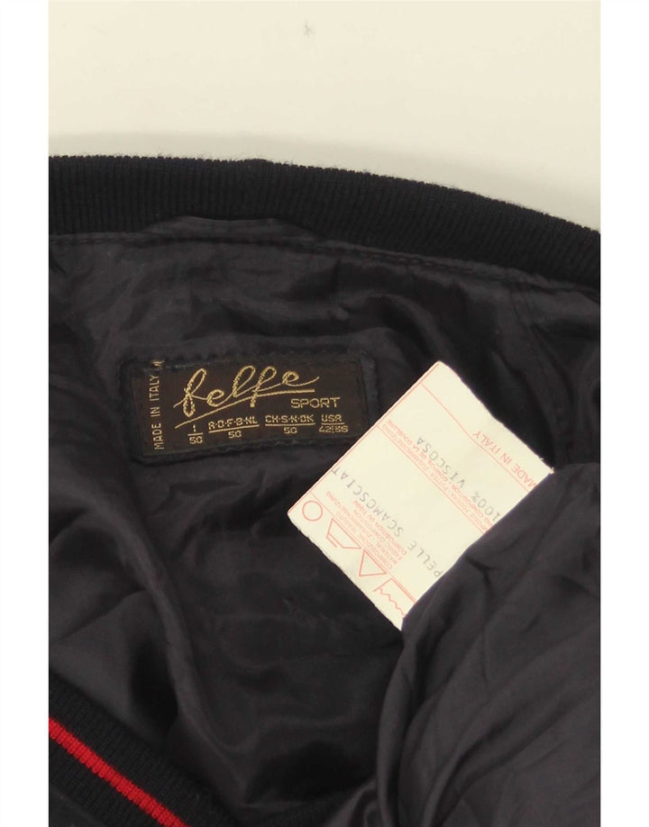 Belfe - Chaqueta bomber de ante para hombre IT 50 grande de cuero azul marino