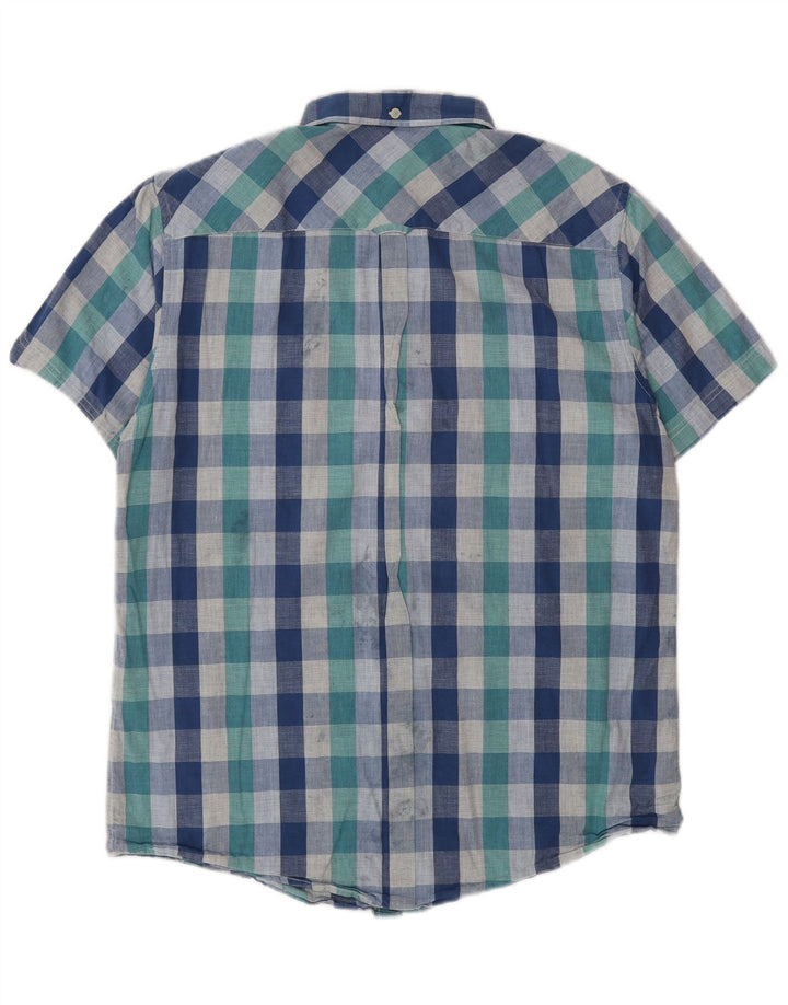 Ben Sherman Camisa de manga corta para hombre de algodón a cuadros azul grande