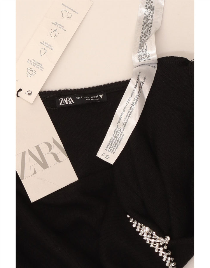ZARA Womens Crop Long Sleeve Blouse Top UK 10 Small Black Polyester