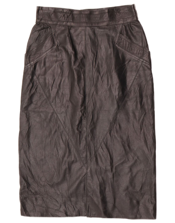 Vintage mujer cintura alta falda de cuero midi IT 48 XL W30 cuero negro