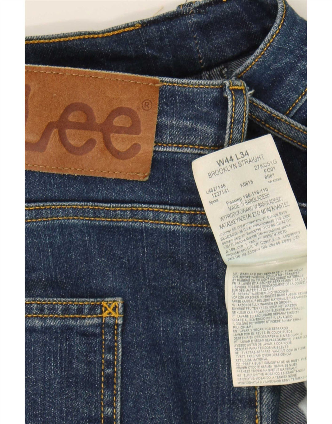 Vaqueros rectos Brooklyn para hombre Lee W44 L34 Algodón azul marino