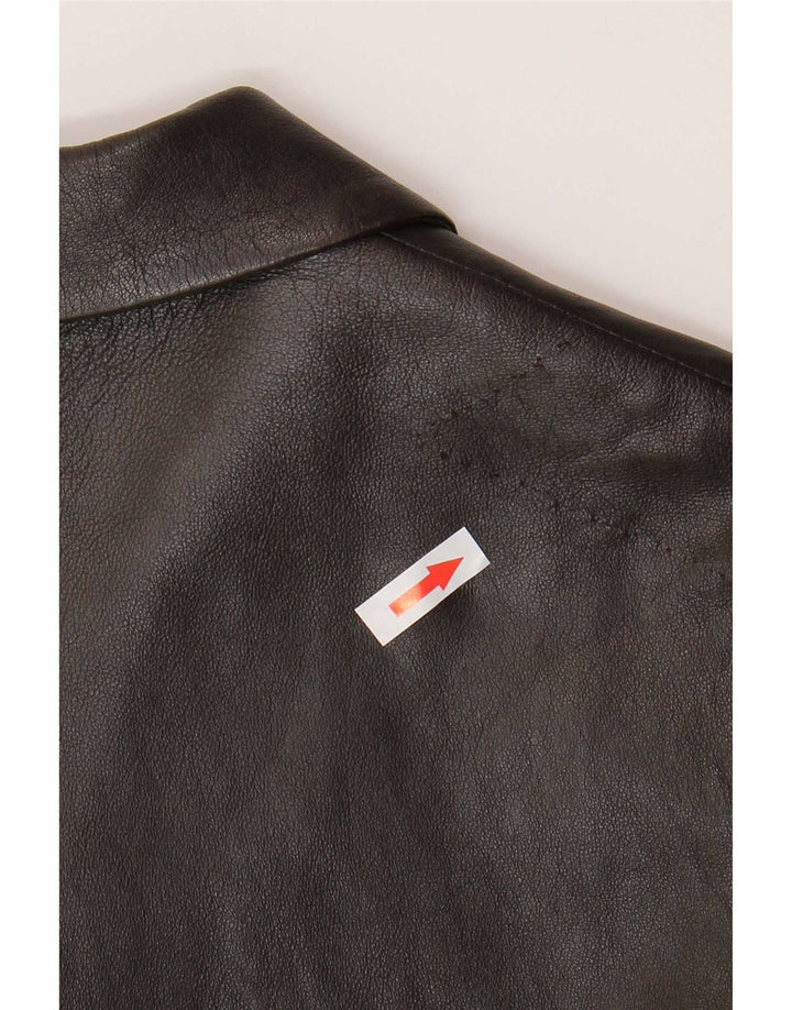 Vintage mujer 3 botones cuero Blazer chaqueta EU 38 cuero marrón medio