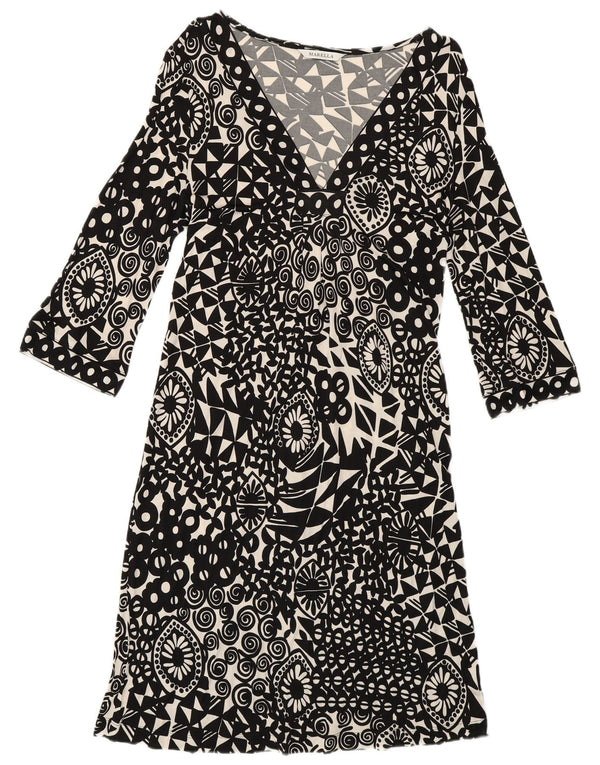 Marella Vestido acampanado de manga 3/4 para mujer UK 42 Mediano Negro Geométrico
