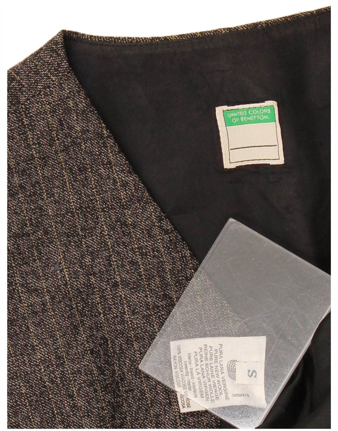 BENETTON Chaqueta tipo blazer larga para mujer UK 10 Small Grey Pinstripe