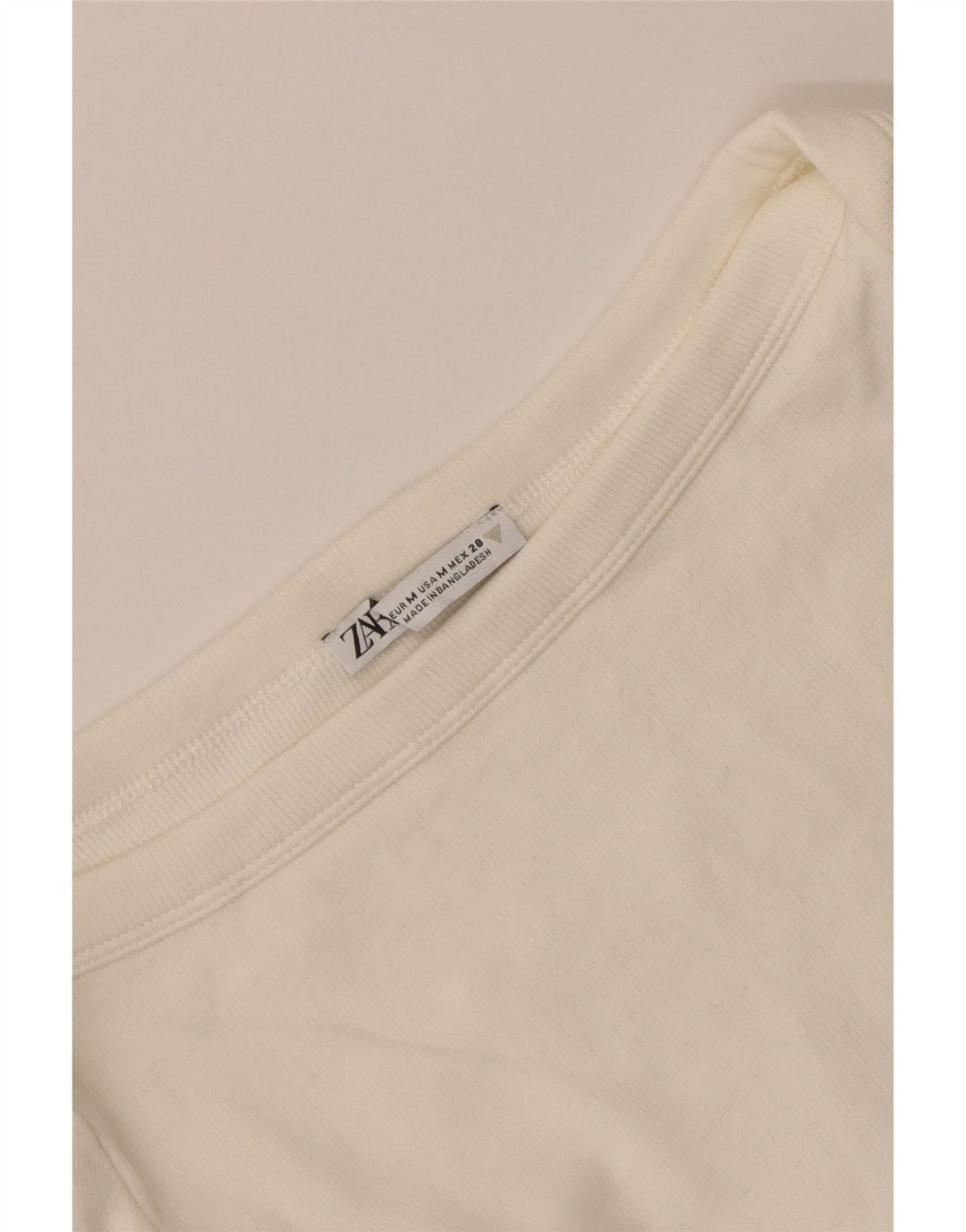 Zara Mujer Crop Top Manga Larga UK 12 Medium Off White