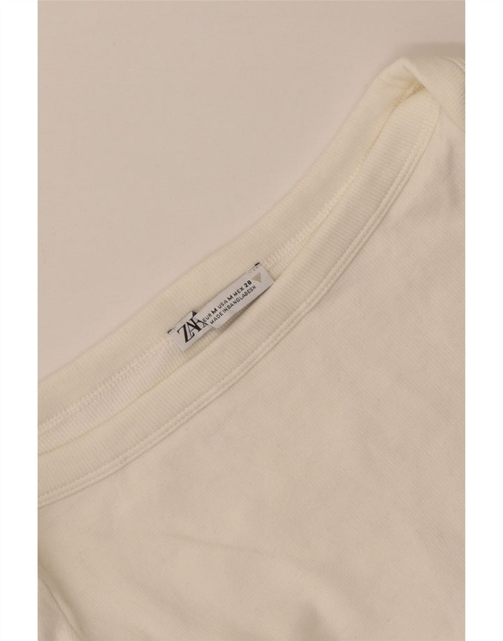 Zara Mujer Crop Top Manga Larga UK 12 Medium Off White