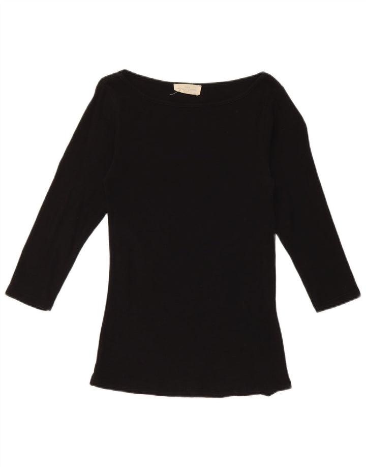 Zara Mujer Top Manga 3/4 UK 8 Pequeño Algodón Negro