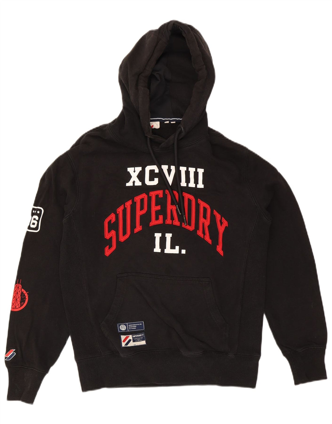 Superdry Jersey con capucha gráfica para hombre, talla pequeña, negro