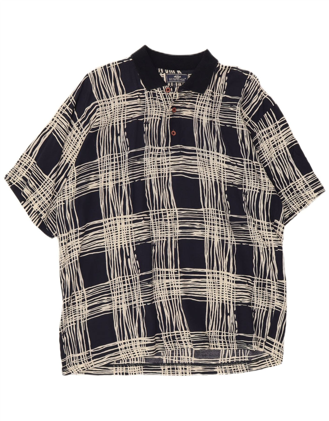 Camisa tipo jersey de manga corta para hombre Suspense Viscosa a cuadros azul marino grande