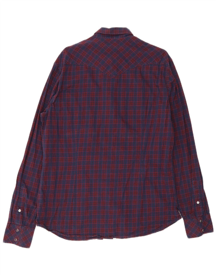 Camisa Diesel Hombre XL Algodón A Cuadros Azul Marino