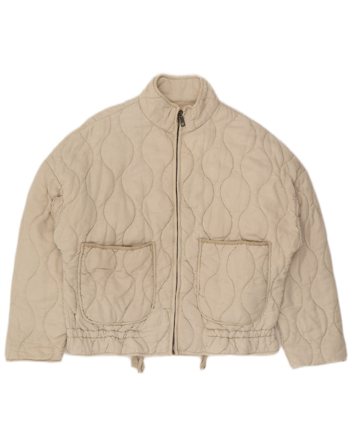 Zara Mujer Chaqueta Acolchada Extragrande UK 10 Small Algodón Beige