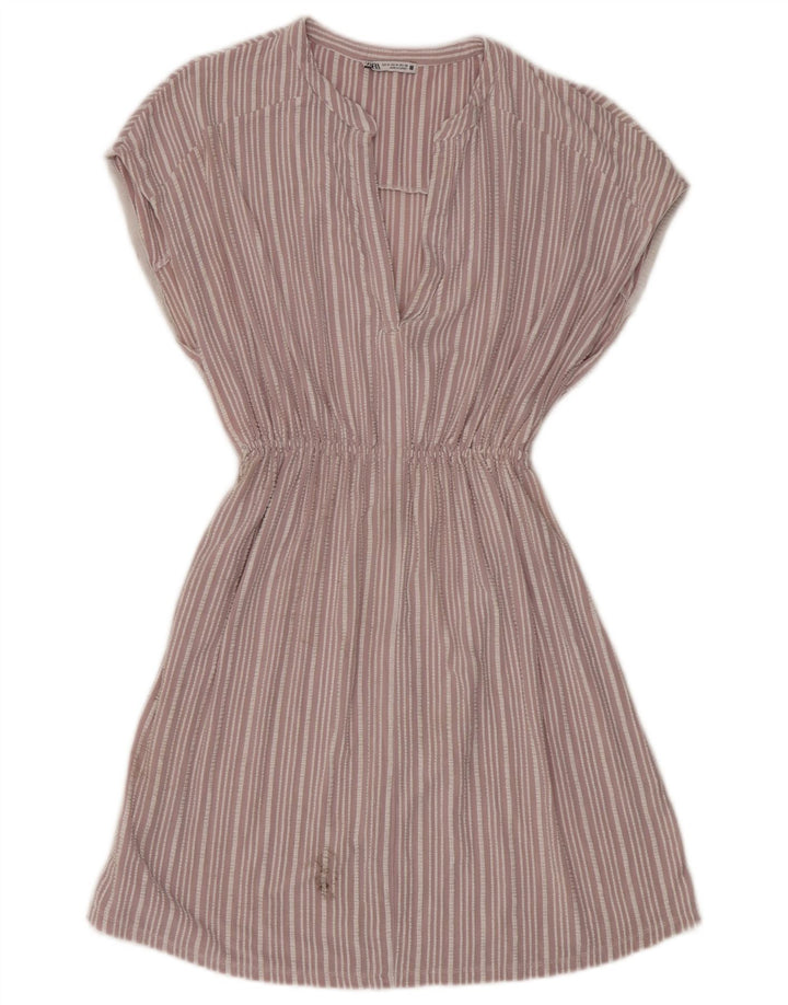 Zara Vestido Acampanado para Mujer UK 44 Viscosa Rayas Rosa Mediana