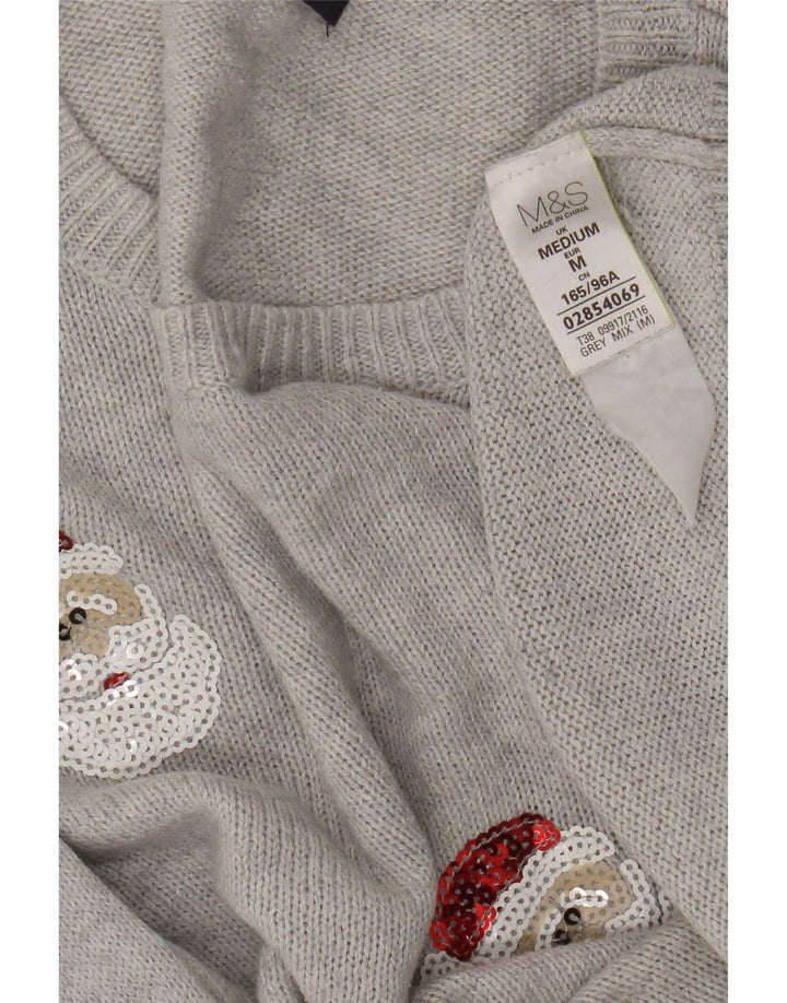 Marks & Spencer - Jersey de cuello redondo para mujer, talla 40, color gris medio, Navidad