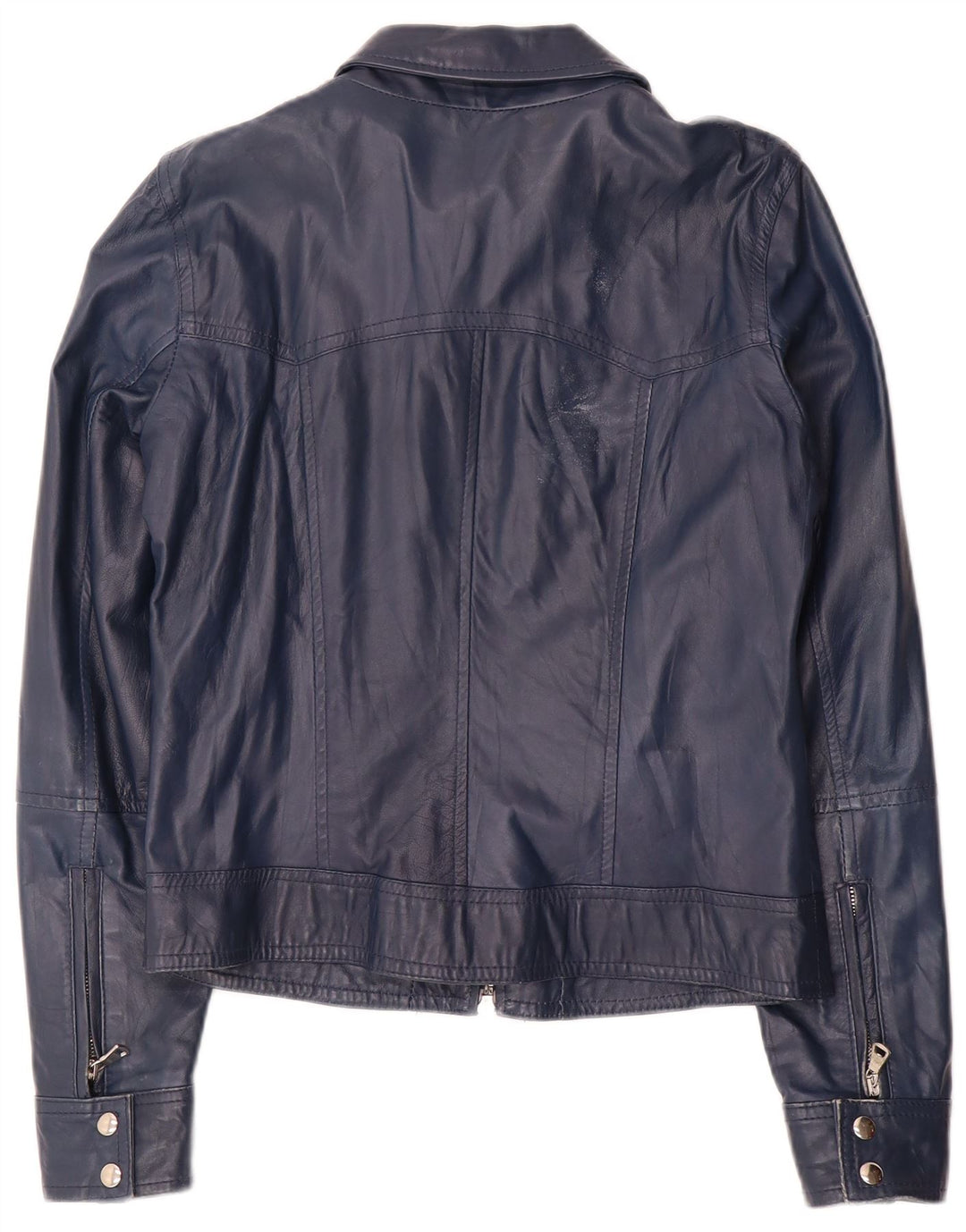 Vintage mujer crop chaqueta de cuero Reino Unido 14 cuero azul marino grande