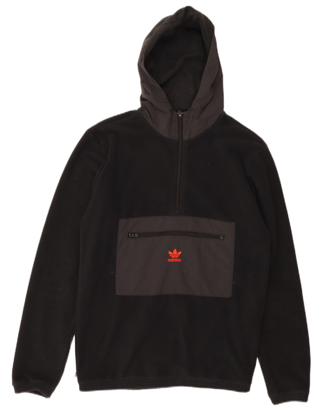 ADIDAS Jersey de forro polar con capucha y cuello con cremallera para hombre, pequeño, color negro