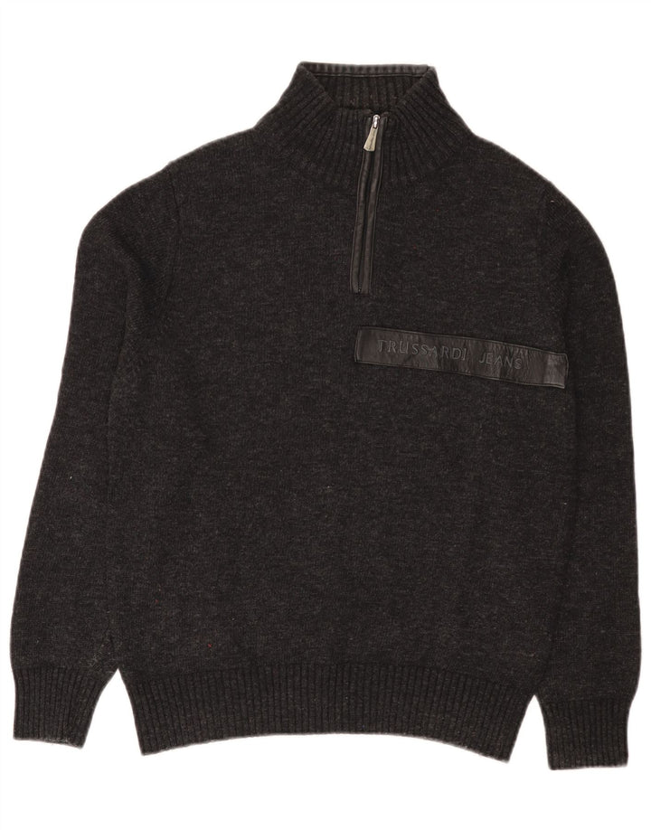 Jersey Hombre Trussardi Jeans Cremallera Cuello Jersey Small Gris Lana