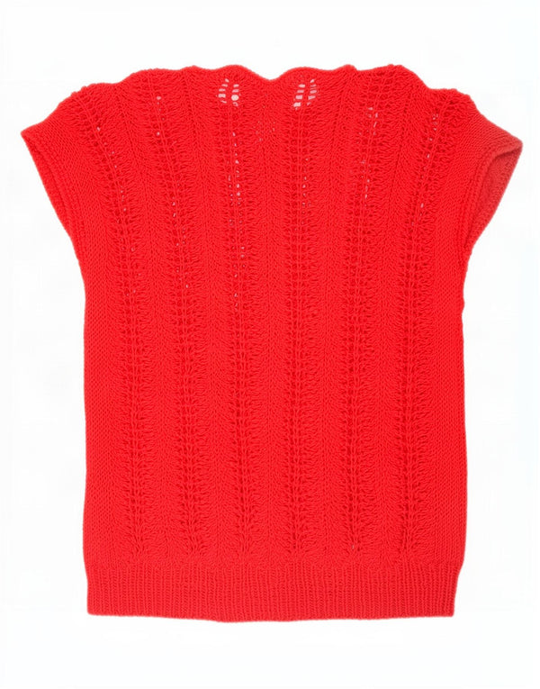 Vintage mujeres ver a través de chaleco camiseta sin mangas Reino Unido 12 rojo medio