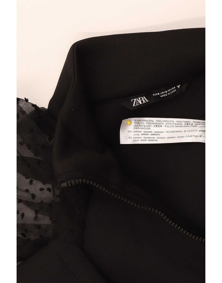 Zara Mujer Crop Cardigan Top UK 10 Small Poliéster Negro
