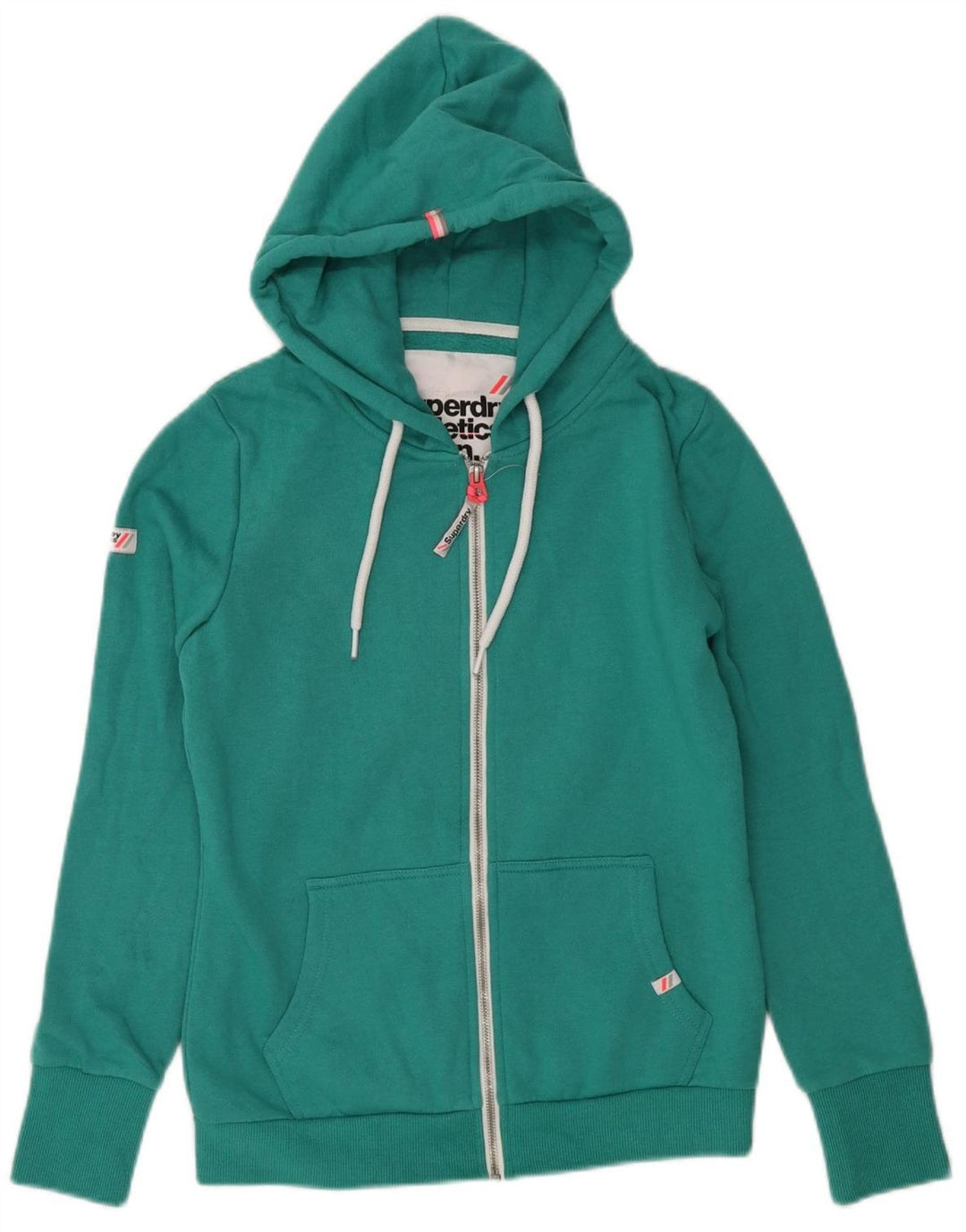 SUPERDRY Suéter con capucha y cremallera para mujer UK 12 Algodón verde medio