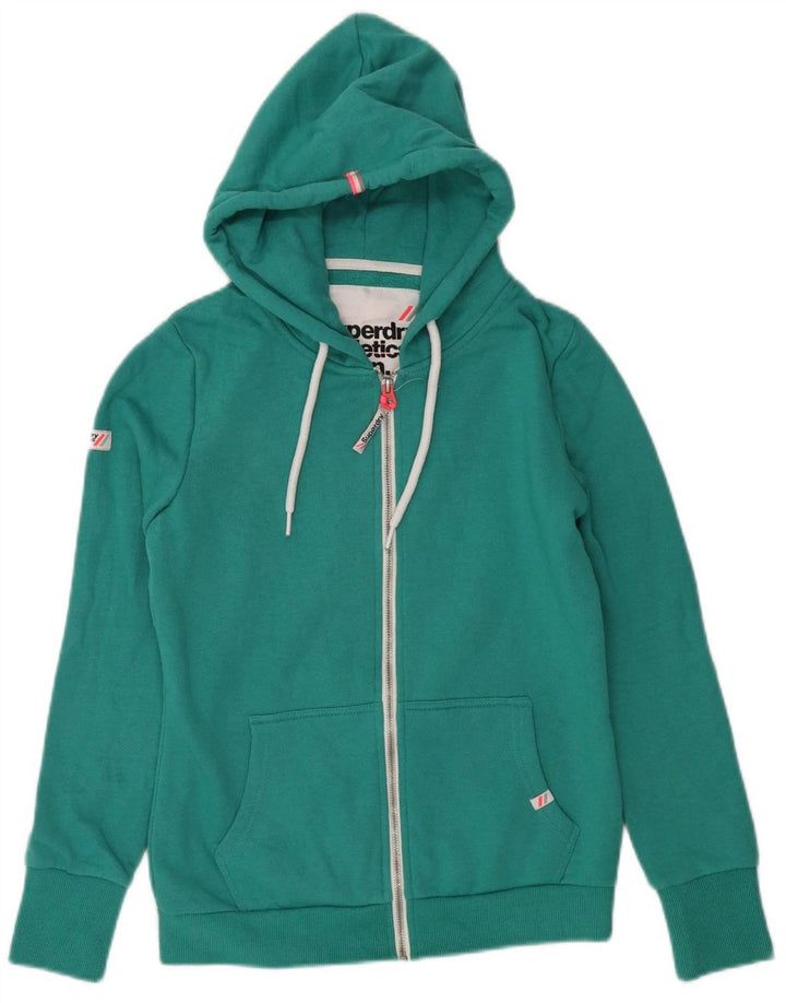 SUPERDRY Suéter con capucha y cremallera para mujer UK 12 Algodón verde medio