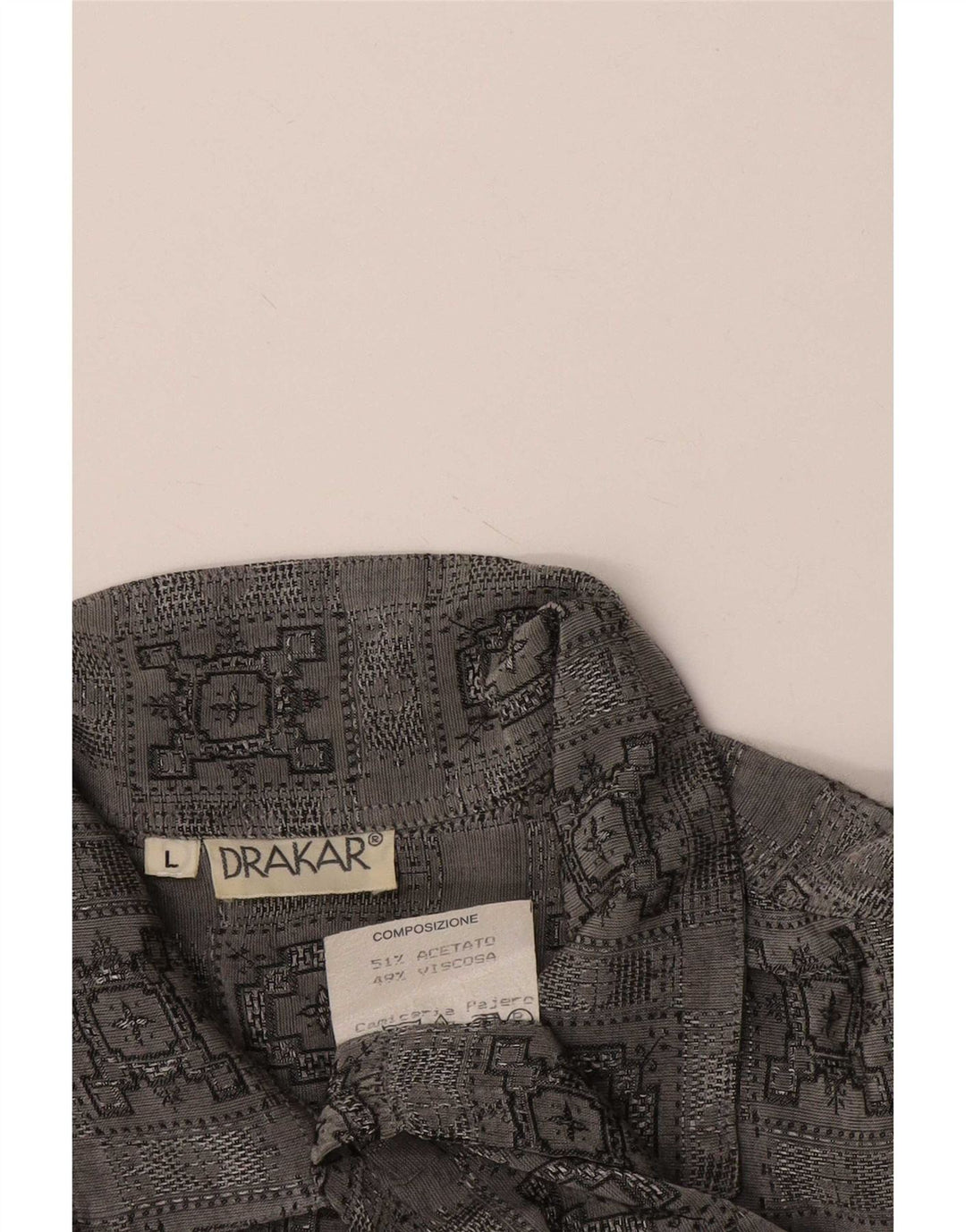 Vintage hombres camisa de manga corta grande gris comprobar acetato
