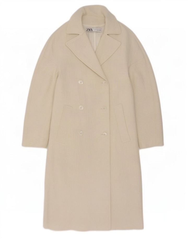 Zara Mujer Abrigo Cruzado UK 44 Viscosa Blanca Mediana