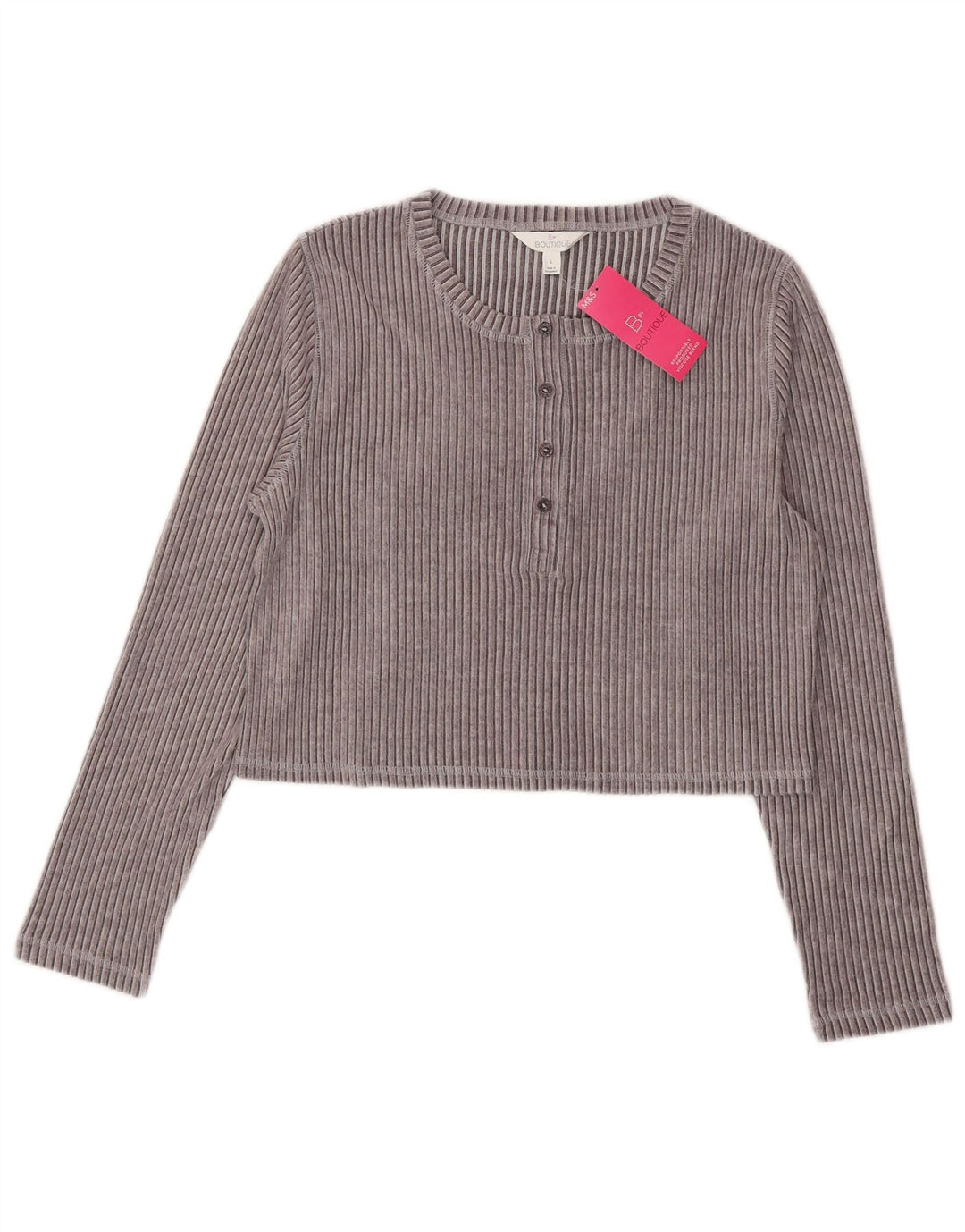 Marks & Spencer Top corto para mujer de manga larga UK 46 Viscosa gris grande