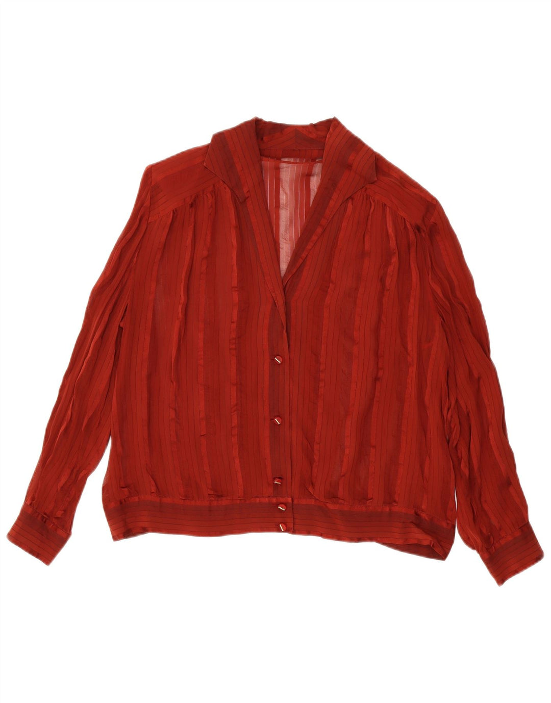 Vintage mujer camisa blusa Reino Unido 16 gran granate rayas