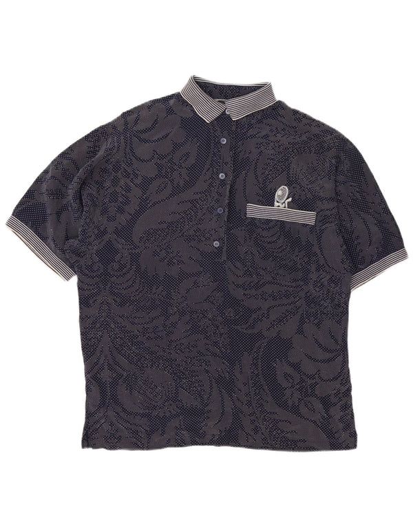 Vintage mujer polo camisa Reino Unido 14 grande azul marino Paisley
