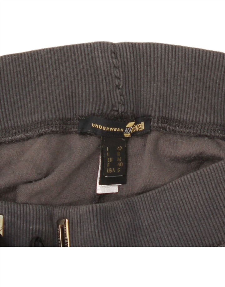 JUST CAVALLI Womens Graphic Tracksuit Trousers UK 12 Medium Grey Cotton Vintage Just Cavalli and Second-Hand Just Cavalli from Messina Hembry 