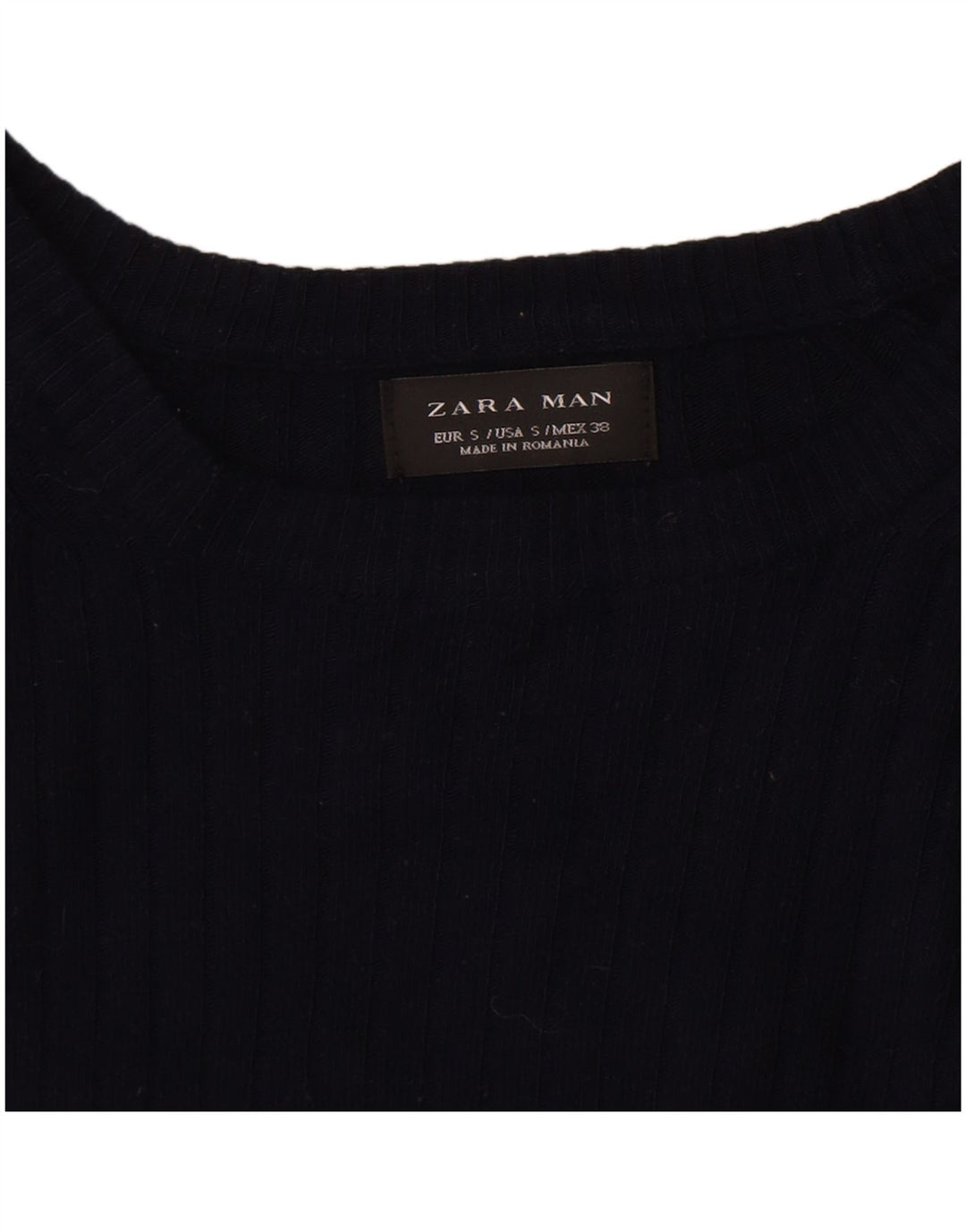 Zara Hombre Jersey Con Cuello Barco Jersey Pequeño Azul Marino