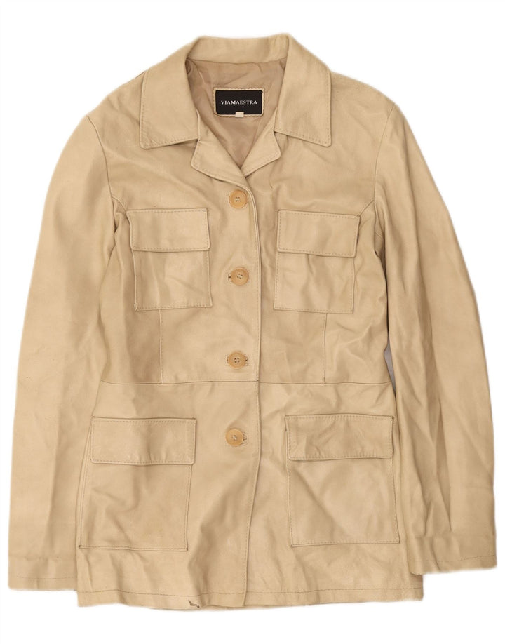 Viamaestra Chaqueta de cuero para mujer UK 12 Cuero beige mediano