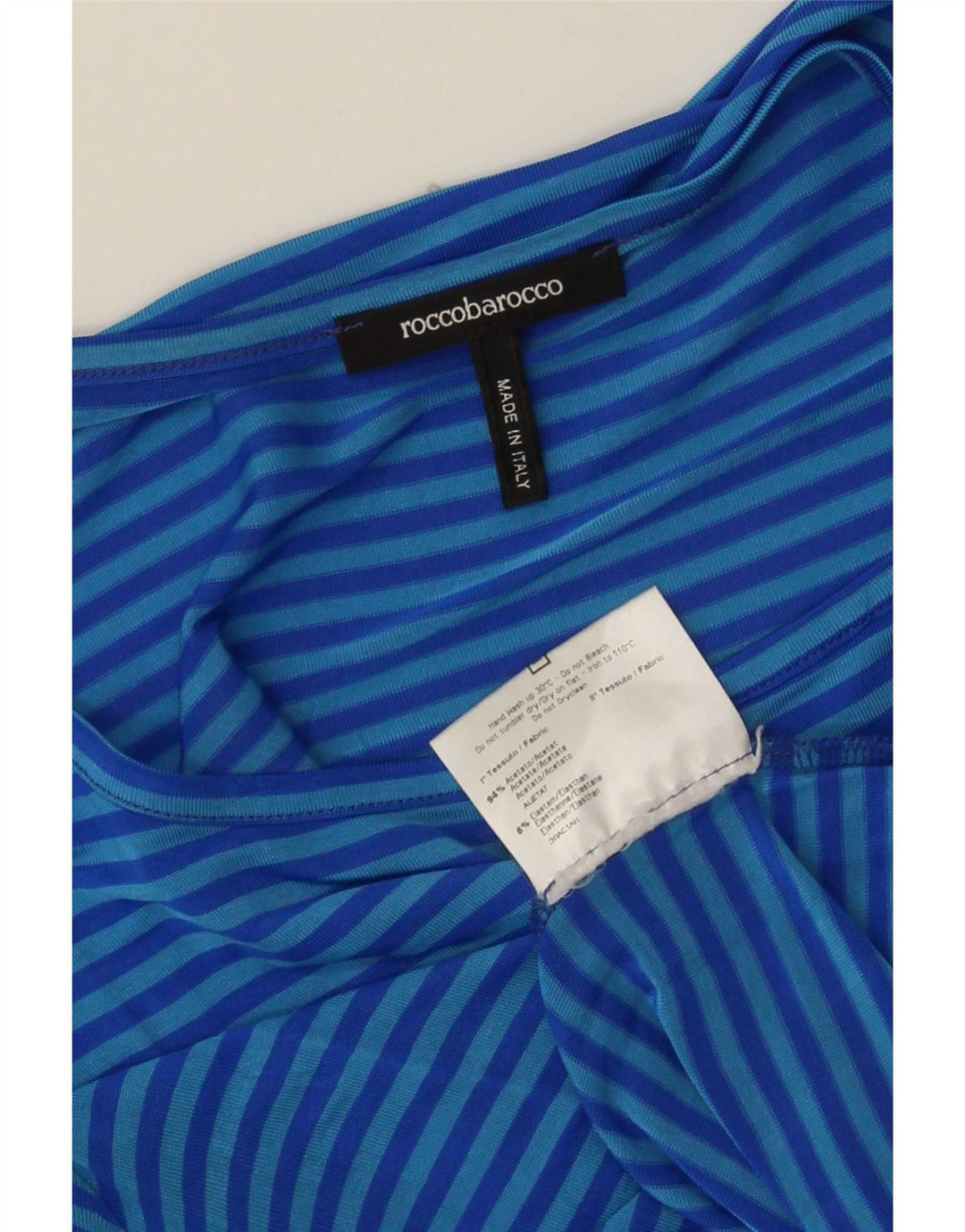 Roccobarocco Camiseta para mujer Top US 8 Acetato de rayas azul mediano