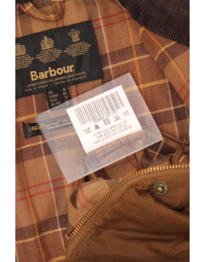 BARBOUR Chaqueta militar de algodón encerado para mujer Reino Unido 46 Algodón marrón grande