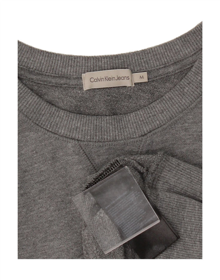 CALVIN KLEIN JEANS Womens Graphic Sweatshirt Jumper UK 14 Medium Grey Vintage Calvin Klein Jeans and Second-Hand Calvin Klein Jeans from Messina Hembry 